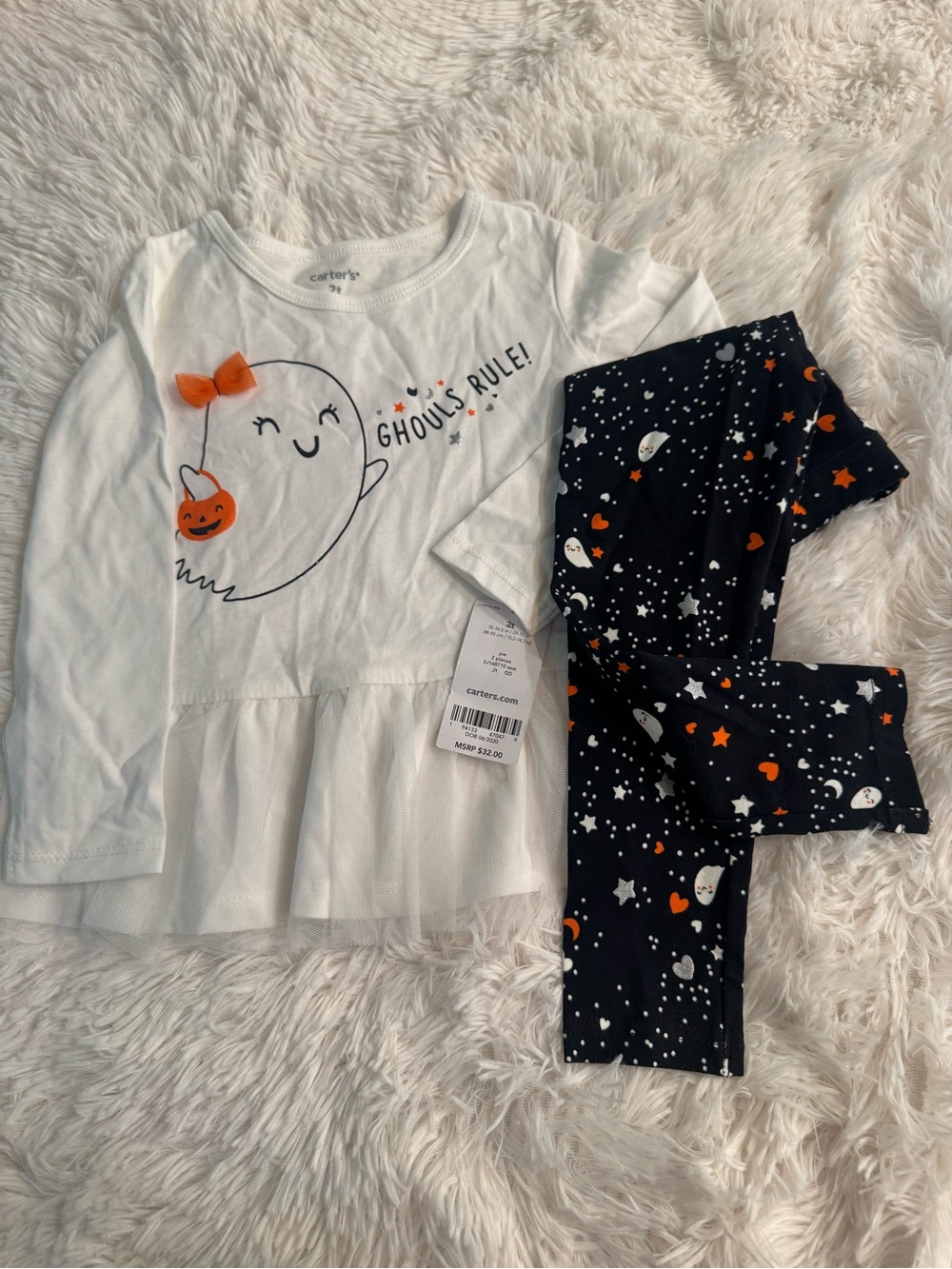 Halloween Carters White Tulle Two-Piece Set with Black and Orange Halloween